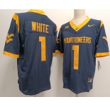 Men's West Virginia Mountaineers #1 Jahiem White Navy FUSE College Stitched Jersey