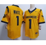 Men's West Virginia Mountaineers #1 Jahiem White Yellow FUSE College Stitched Jersey