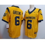 Men's West Virginia Mountaineers #6 Garrett Greene Yellow FUSE College Stitched Jersey