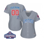 Women's Majestic Chicago Cubs Customized Authentic Grey Road 2016 World Series Champions Cool Base MLB Jersey