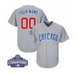 Youth Majestic Chicago Cubs Customized Authentic Grey Road 2016 World Series Champions Cool Base MLB Jersey