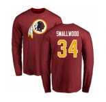 Football Washington Redskins #34 Wendell Smallwood Maroon Name & Number Logo Long Sleeve T-Shirt