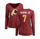 Football Women Washington Redskins #7 Dwayne Haskins Maroon Name & Number Logo Long Sleeve T-Shirt
