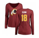 Football Women's Washington Redskins #18 Trey Quinn Maroon Name & Number Logo Long Sleeve T-Shirt