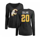 Football Women's Washington Redskins #20 Landon Collins Black Name & Number Logo Long Sleeve T-Shirt