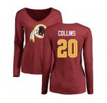 Football Women's Washington Redskins #20 Landon Collins Maroon Name & Number Logo Long Sleeve T-Shirt