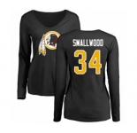 Football Women's Washington Redskins #34 Wendell Smallwood Black Name & Number Logo Long Sleeve T-Shirt