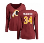 Football Women's Washington Redskins #34 Wendell Smallwood Maroon Name & Number Logo Long Sleeve T-Shirt