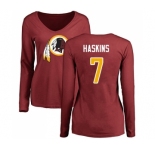 Football Women's Washington Redskins #7 Dwayne Haskins Maroon Name & Number Logo Long Sleeve T-Shirt