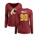Football Women's Washington Redskins #90 Montez Sweat Maroon Name & Number Logo Long Sleeve T-Shirt