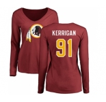 Football Women's Washington Redskins #91 Ryan Kerrigan Maroon Name & Number Logo Long Sleeve T-Shirt