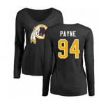 Football Women's Washington Redskins #94 Da'Ron Payne Black Name & Number Logo Long Sleeve T-Shirt
