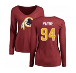 Football Women's Washington Redskins #94 Da'Ron Payne Maroon Name & Number Logo Long Sleeve T-Shirt