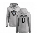 Football Women's Oakland Raiders #8 Daniel Carlson Ash Name & Number Logo Pullover Hoodie