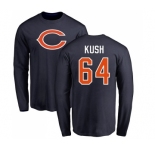 NFL Nike Chicago Bears #64 Eric Kush Navy Blue Name & Number Logo Long Sleeve T-Shirt
