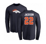 Football Denver Broncos #22 Kareem Jackson Navy Blue Name & Number Logo Long Sleeve T-Shirt
