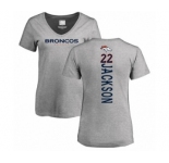 Football Women's Denver Broncos #22 Kareem Jackson Ash Backer V-Neck T-Shirt