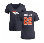 Football Women's Denver Broncos #22 Kareem Jackson Navy Blue Name & Number Logo T-Shirt