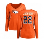 Football Women's Denver Broncos #22 Kareem Jackson Orange Name & Number Logo Long Sleeve T-Shirt