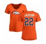 Football Women's Denver Broncos #22 Kareem Jackson Orange Name & Number Logo T-Shirt