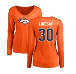 NFL Women's Nike Denver Broncos #30 Phillip Lindsay Orange Name & Number Logo Long Sleeve T-Shirt