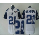 Dallas Cowboys 21# Deion Sanders White Throwback Jersey(Signed)