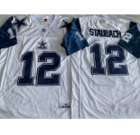 Men's Dallas Cowboys #12 Roger Staubach White Throwback Stitched Football Jersey