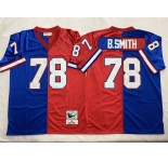 Men's Buffalo Bills #78 Bruce Smith Blue Red Splite Throwback Stitched Jersey