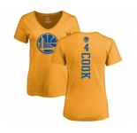 NBA Women's Nike Golden State Warriors #4 Quinn Cook Gold One Color Backer Slim-Fit V-Neck T-Shirt