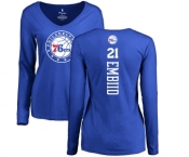 NBA Women's Nike Philadelphia 76ers #21 Joel Embiid Royal Blue Backer Long Sleeve T-Shirt