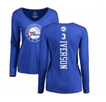 NBA Women's Nike Philadelphia 76ers #3 Allen Iverson Royal Blue Backer Long Sleeve T-Shirt