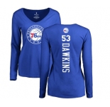 NBA Women's Nike Philadelphia 76ers #53 Darryl Dawkins Royal Blue Backer Long Sleeve T-Shirt