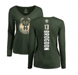 NBA Women's Nike Milwaukee Bucks #13 Malcolm Brogdon Green Backer Long Sleeve T-Shirt