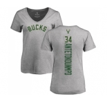 NBA Women's Nike Milwaukee Bucks #34 Giannis Antetokounmpo Ash Backer T-Shirt