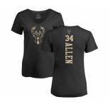 NBA Women's Nike Milwaukee Bucks #34 Ray Allen Black One Color Backer Slim-Fit V-Neck T-Shirt