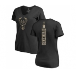 NBA Women's Nike Milwaukee Bucks #9 Donte DiVincenzo Black One Color Backer Slim-Fit V-Neck T-Shirt