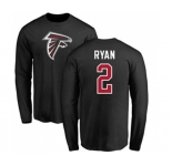 Football Atlanta Falcons #2 Matt Ryan Black Name & Number Logo Long Sleeve T-Shirt
