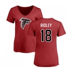 Football Women's Atlanta Falcons #18 Calvin Ridley Red Name & Number Logo T-Shirt