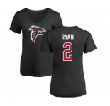Football Women's Atlanta Falcons #2 Matt Ryan Black Name & Number Logo T-Shirt