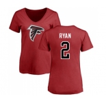 Football Women's Atlanta Falcons #2 Matt Ryan Red Name & Number Logo T-Shirt