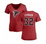 Football Women's Atlanta Falcons #32 Johnathan Cyprien Red Name & Number Logo T-Shirt