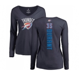 NBA Women's Nike Oklahoma City Thunder #35 Kevin Durant Navy Blue Backer Long Sleeve T-Shirt