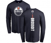 NHL Adidas Edmonton Oilers #1 Laurent Brossoit Navy Blue Backer Long Sleeve T-Shirt