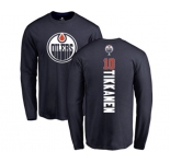 NHL Adidas Edmonton Oilers #10 Esa Tikkanen Navy Blue Backer Long Sleeve T-Shirt