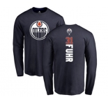 NHL Adidas Edmonton Oilers #31 Grant Fuhr Navy Blue Backer Long Sleeve T-Shirt