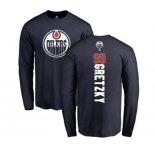 NHL Adidas Edmonton Oilers #99 Wayne Gretzky Navy Blue Backer Long Sleeve T-Shirt