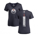 NHL Women Adidas Edmonton Oilers #1 Laurent Brossoit Navy Blue Backer Slim Fit V-Neck T-Shirt