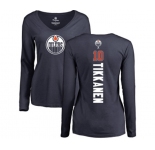 NHL Women Adidas Edmonton Oilers #10 Esa Tikkanen Navy Blue Backer Slim Fit Long Sleeve T-Shirt