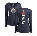 NHL Women Adidas Edmonton Oilers #16 Jujhar Khaira Navy Blue Backer Slim Fit Long Sleeve T-Shirt