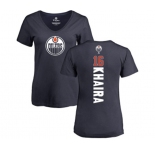 NHL Women Adidas Edmonton Oilers #16 Jujhar Khaira Navy Blue Backer Slim Fit V-Neck T-Shirt